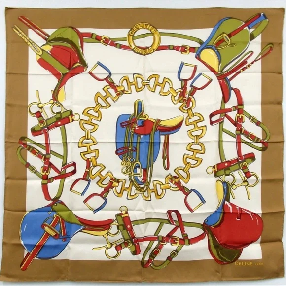 Celine Belt Chain Pattern Silk Scarf - Picture 1 of 5